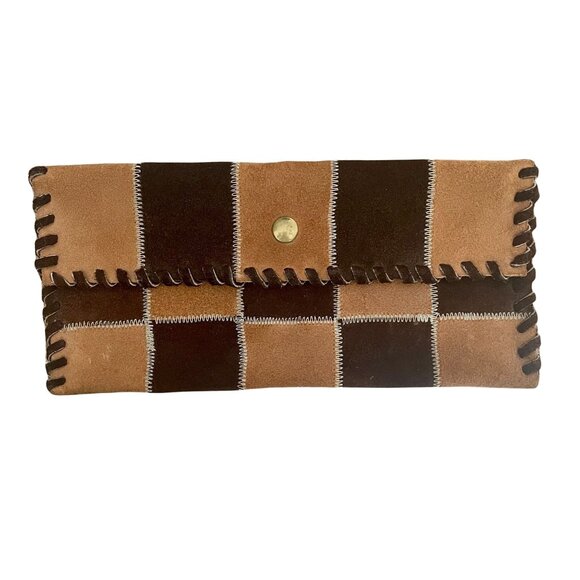 Vintage Brown Leather Patchwork Wallet Clutch - Picture 1 of 3